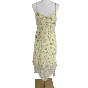 Y2K Rampage Midi Slip Dress Womens 9 Yellow Floral Chiffon Fairy Cottagecore